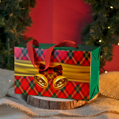 caixa para presente com alca em gorgurao g com 10 un colecao sinos joy pack ambientada