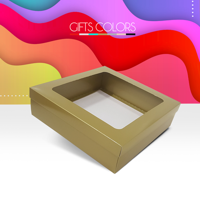 caixa quadrada com visor dourada